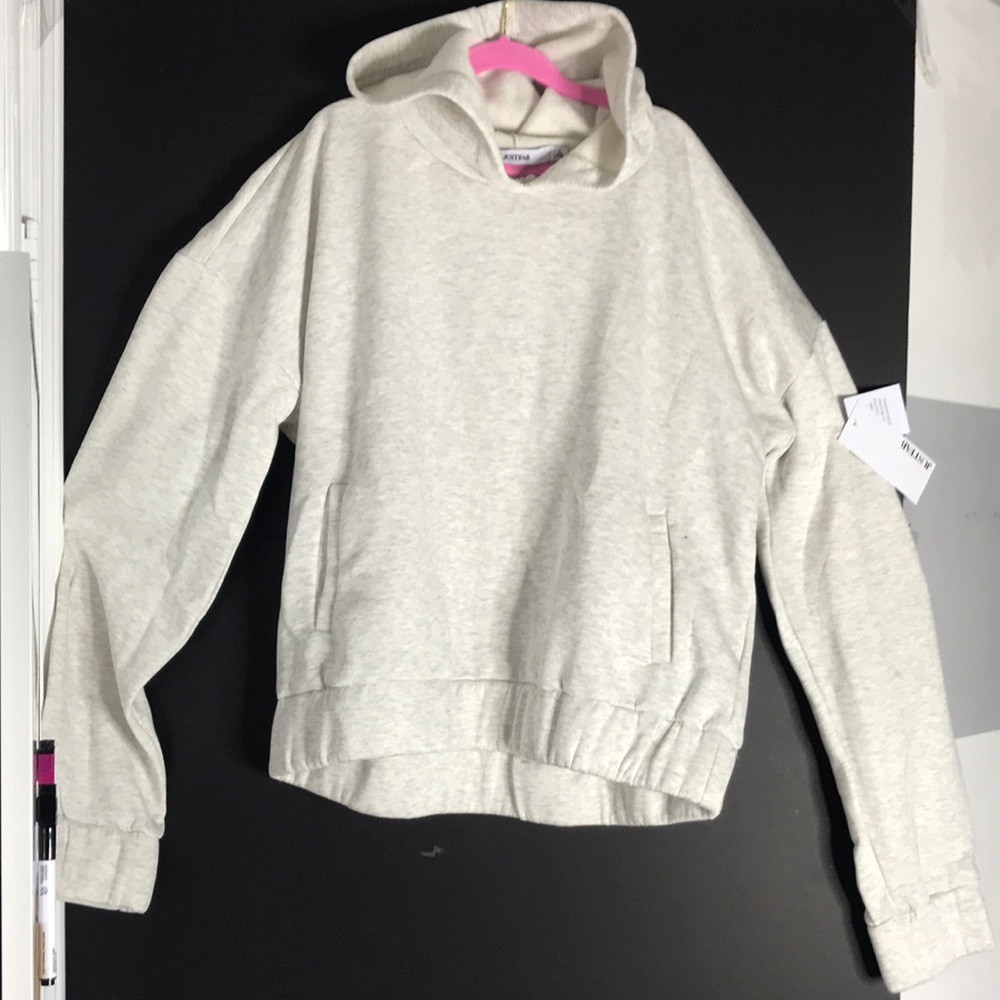 Oversized cream hoodie with scrunched waist detail